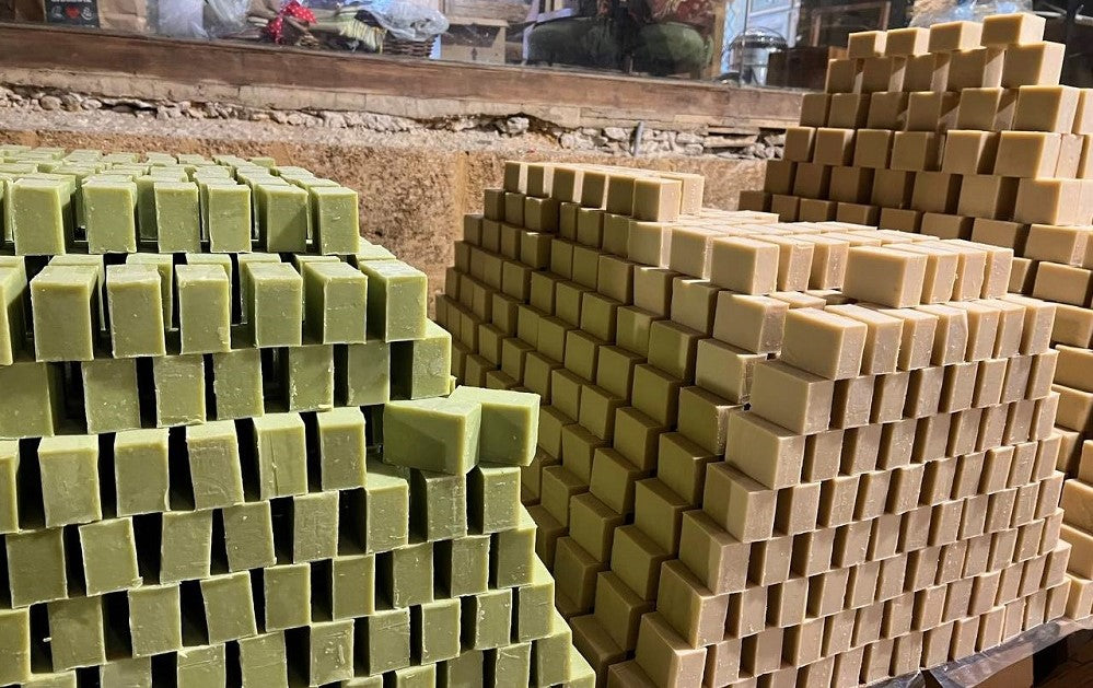 Stacks of handmade Masbanat Awaida soaps